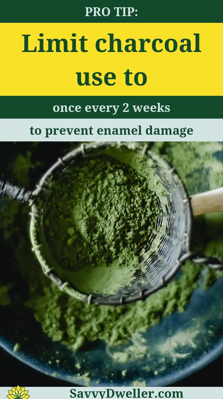 Green powdered charcoal in a sieve for teeth whitening