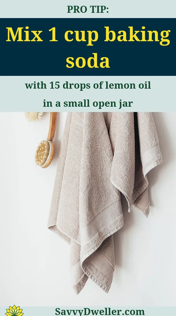 Baking soda and lemon oil mixture for a refreshing bathroom scent