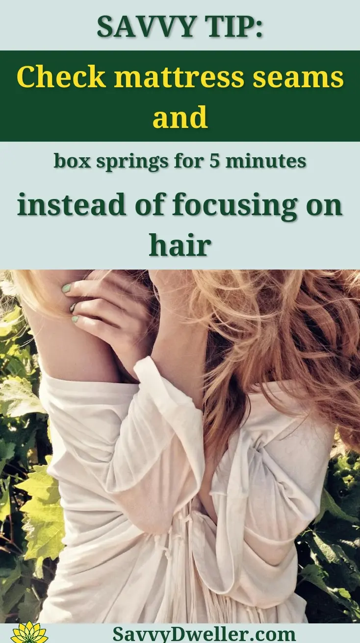 A woman in a white shirt holding her hair, illustrating concerns about bed bugs in hair, related to myth debunking.