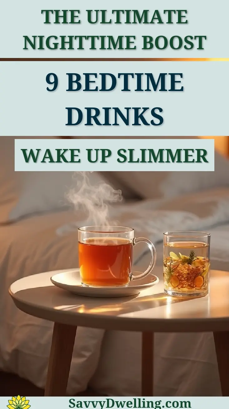 A cozy scene with steaming bedtime drinks designed to help burn fat while sleeping.
