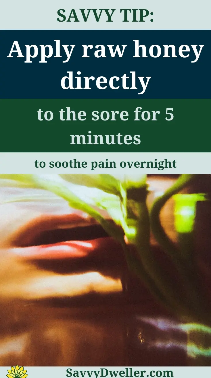 Applying raw honey directly to a canker sore for overnight relief.