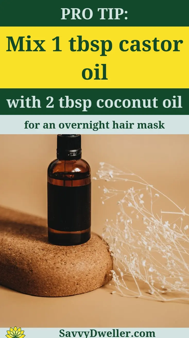 Castor oil bottle with a mix for hair care tips
