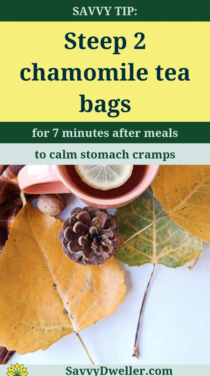 Chamomile tea and natural ingredients for soothing an upset stomach and aiding digestion