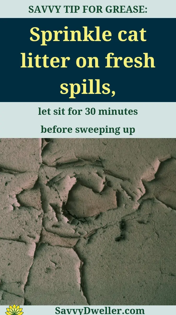 Tip for cleaning concrete garage floor with cat litter for spills