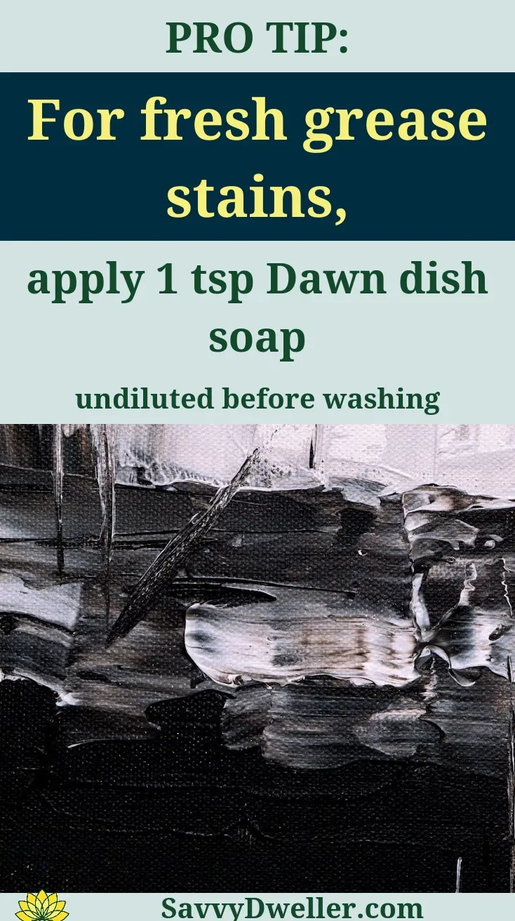 Tip for cleaning and de-greasing kitchen cabinets using Dawn dish soap.