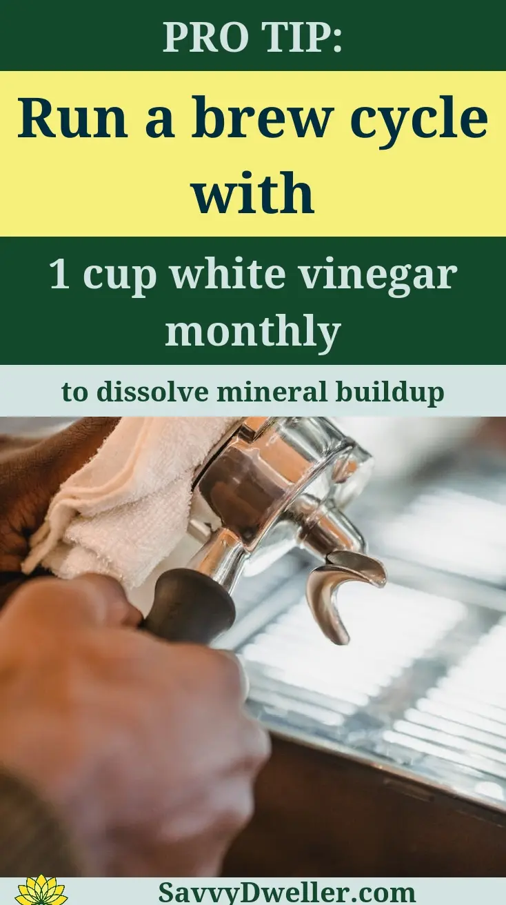 A person cleaning a Keurig machine with white vinegar to enhance coffee flavor