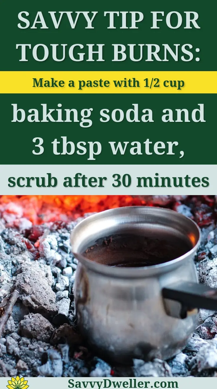 A metal pot with a paste of baking soda and water to clean a burnt Crock-Pot or slow cooker.
