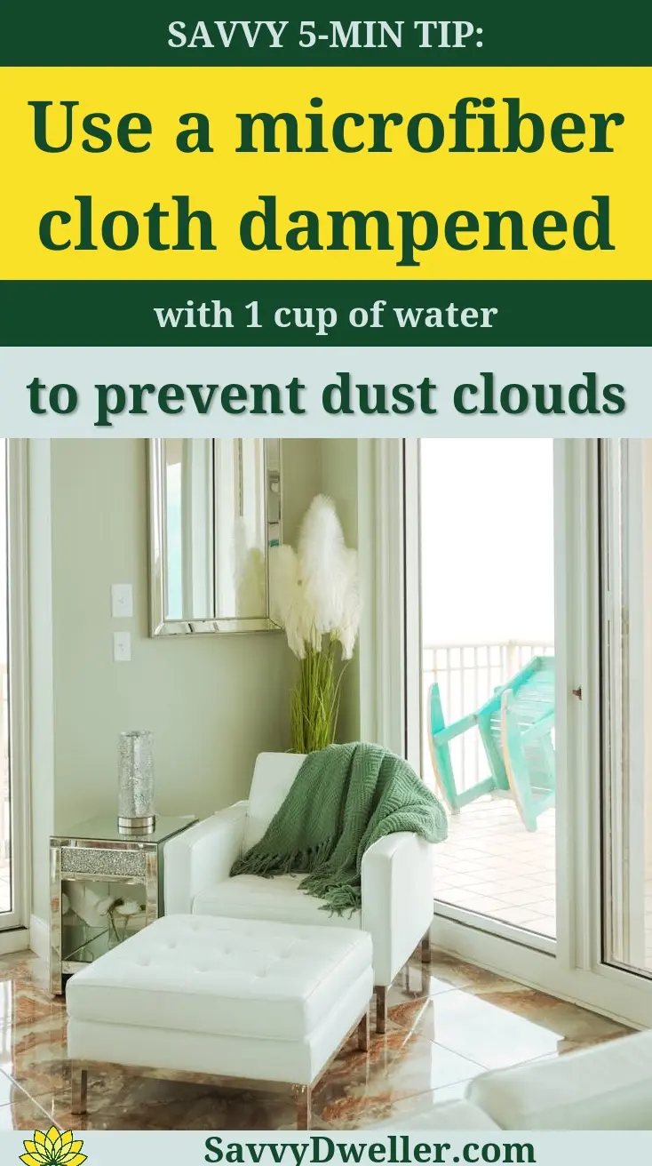 Microfiber cloth dampened with water for cleaning ceiling fans effectively.