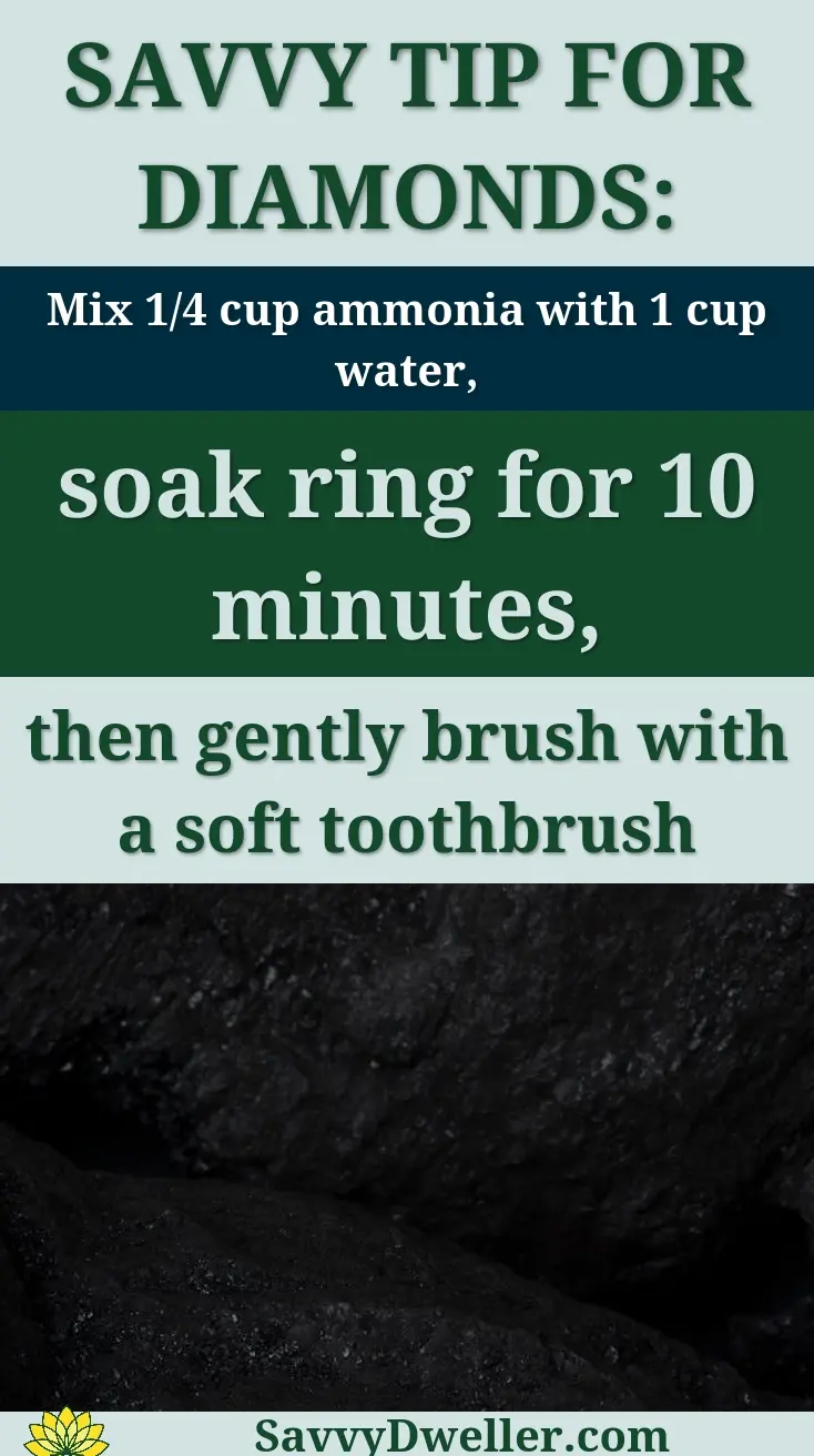 A guide on how to clean diamond jewelry at home using ammonia and water.