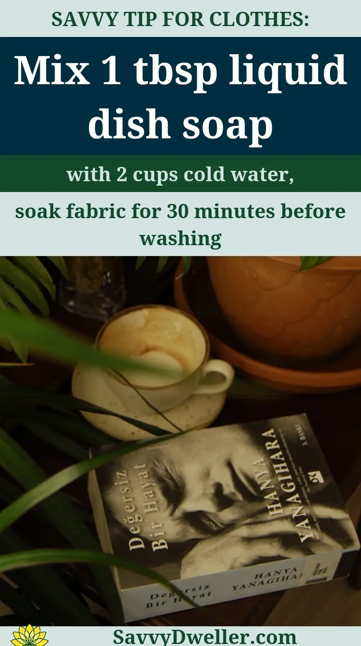 Mixing liquid dish soap and water to remove coffee stains from clothes, mugs, and carpets