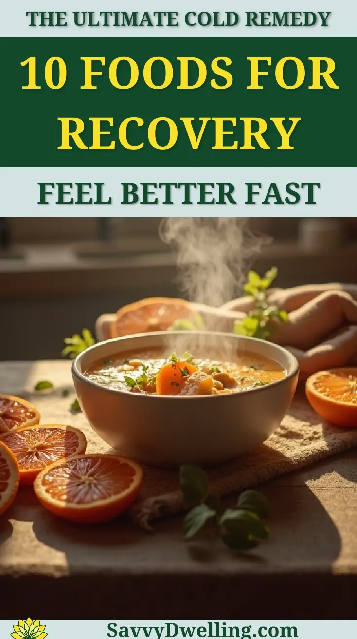 Healthy soup and citrus fruits, ideal foods for recovery from a cold.