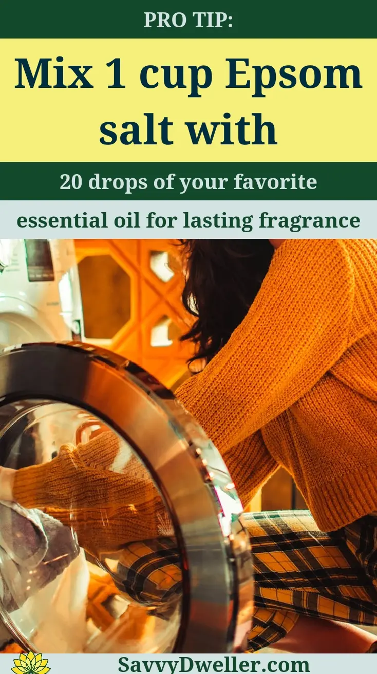 Step by step guide on making a DIY laundry scent booster using Epsom salt and essential oils.