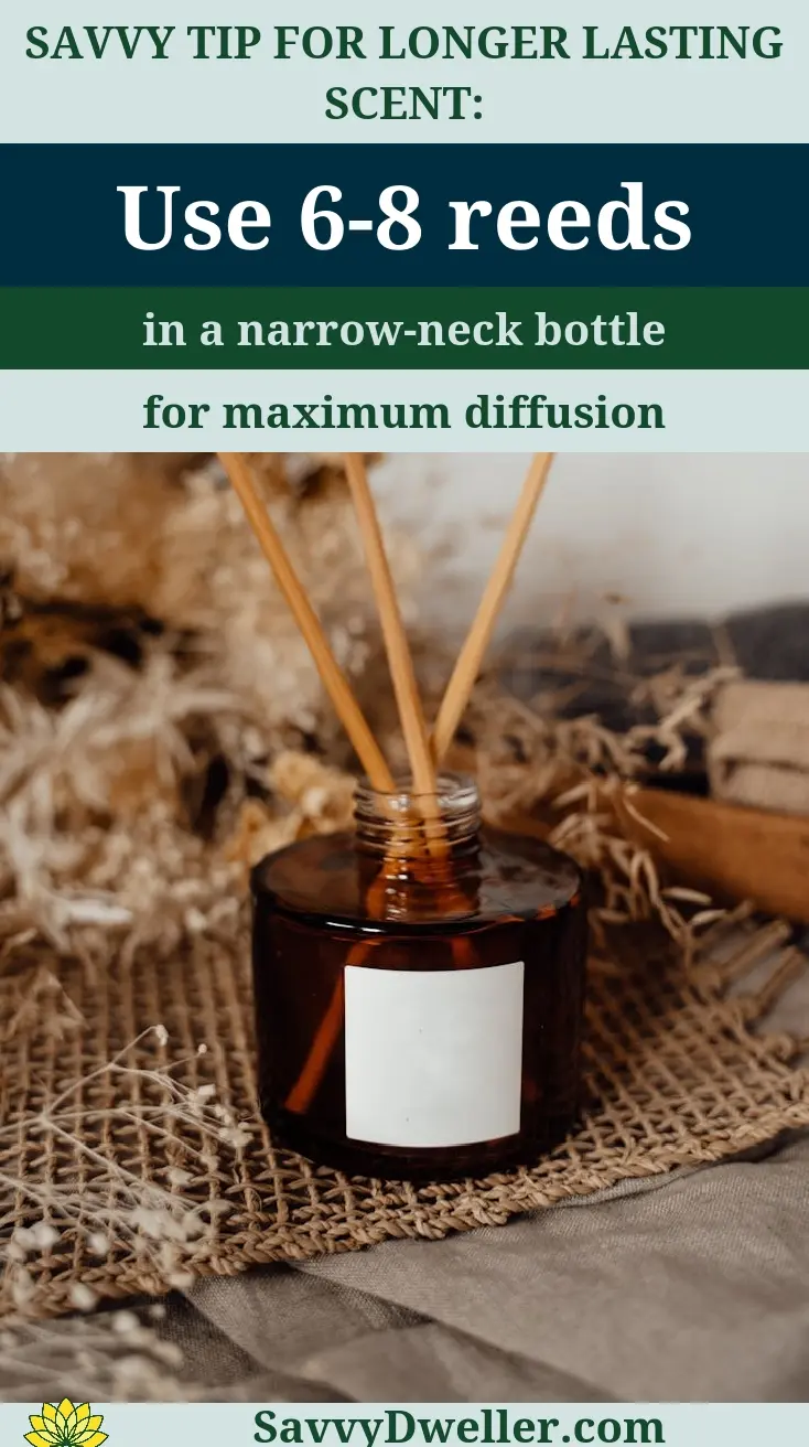 DIY reed diffuser in a narrow-neck bottle with reeds for maximum scent diffusion
