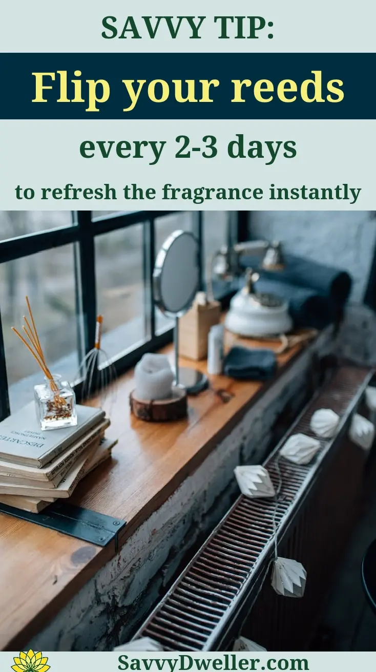 A beautifully styled reed diffuser setup with essential oils and natural decor for a homemade touch.