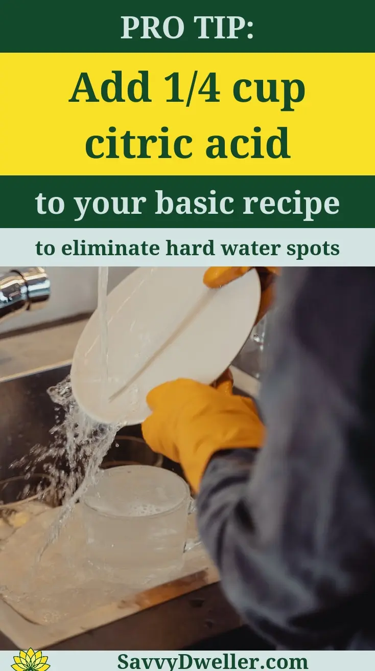 Homemade dishwasher detergent recipe with citric acid for hard water spots