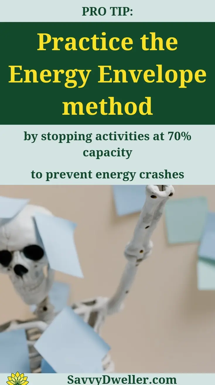 A skeleton demonstrating the energy envelope method to combat chronic fatigue and boost energy levels.