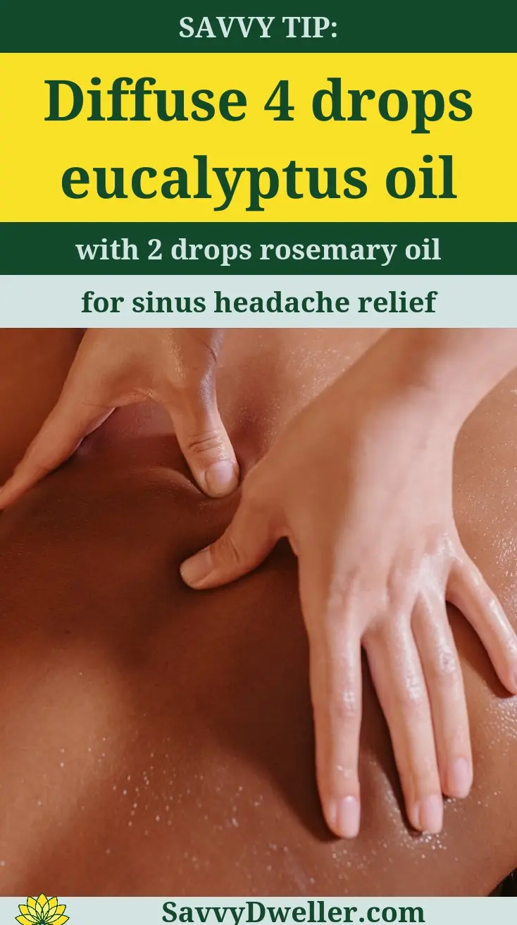 A person applying essential oils for headache and migraine relief, featuring eucalyptus and rosemary.