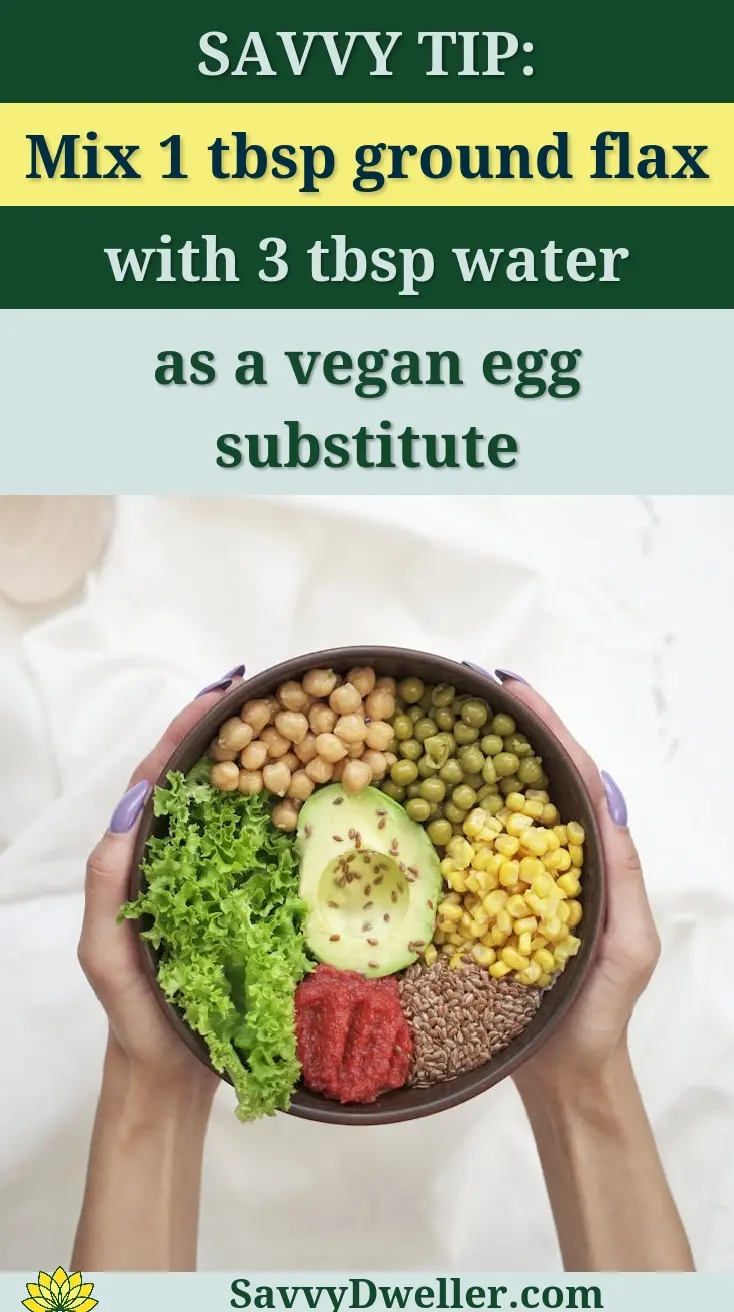 Bowl of mixed ingredients with flax seeds as a vegan egg substitute