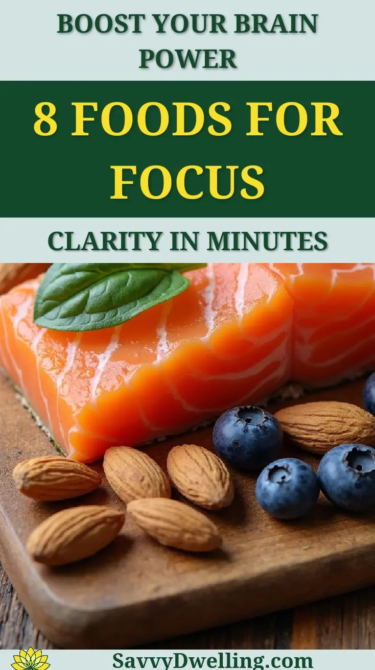 Salmon, blueberries, and almonds - foods that help improve focus and clarity.