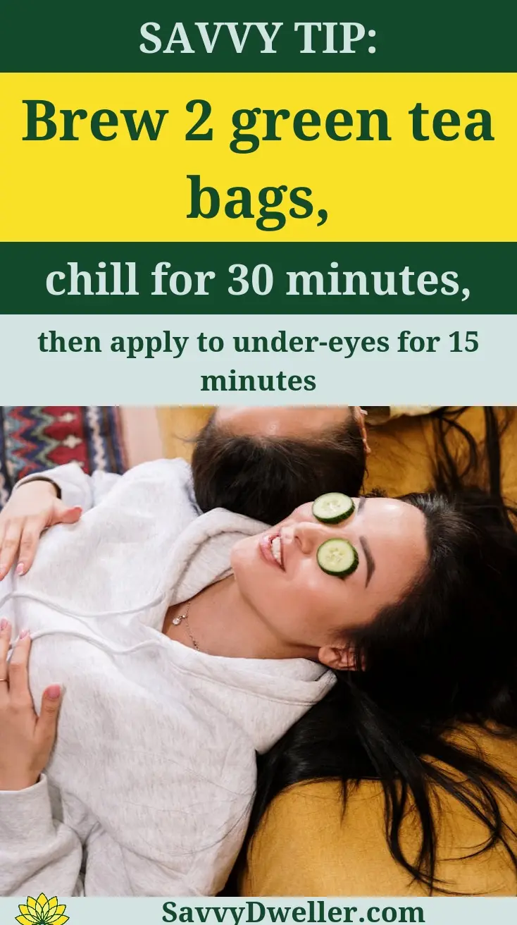 Applying chilled green tea bags to reduce bags under the eyes.