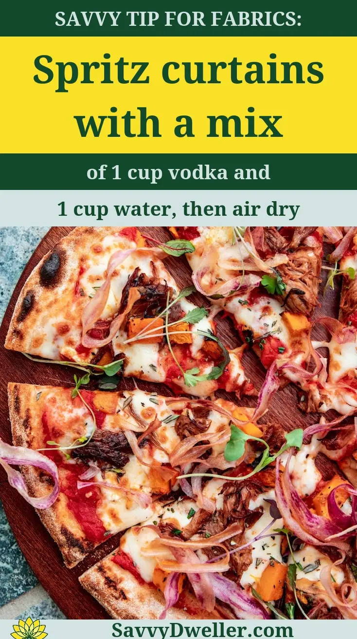 Using vodka and water mixture to eliminate burnt food smell from curtains.