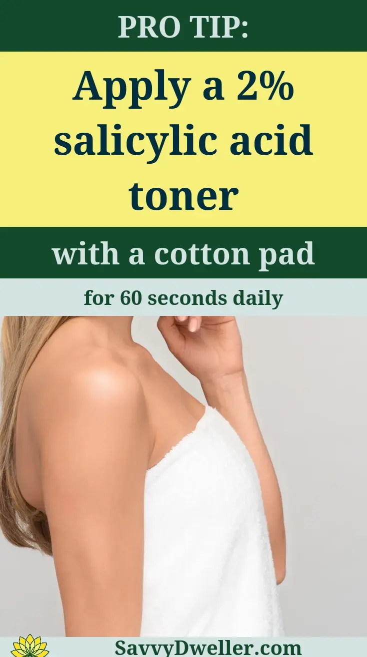 Applying a 2% salicylic acid toner to help get rid of whiteheads (milia) safely at home.