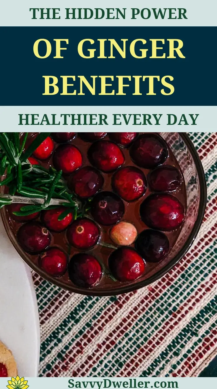 Bowl of ginger tea with cranberries representing health benefits of ginger.