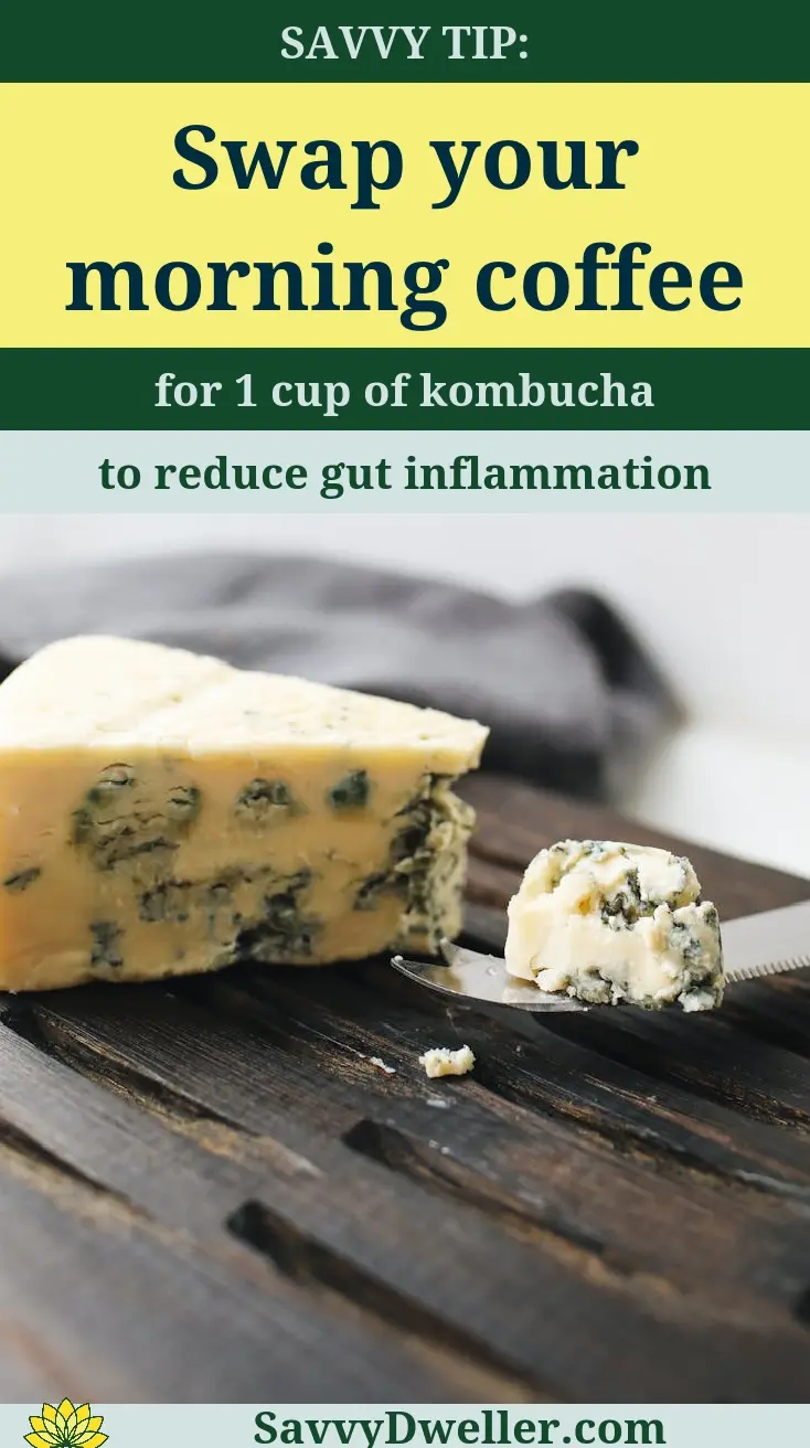 A savory cheese with a tip to swap coffee for kombucha for gut health.