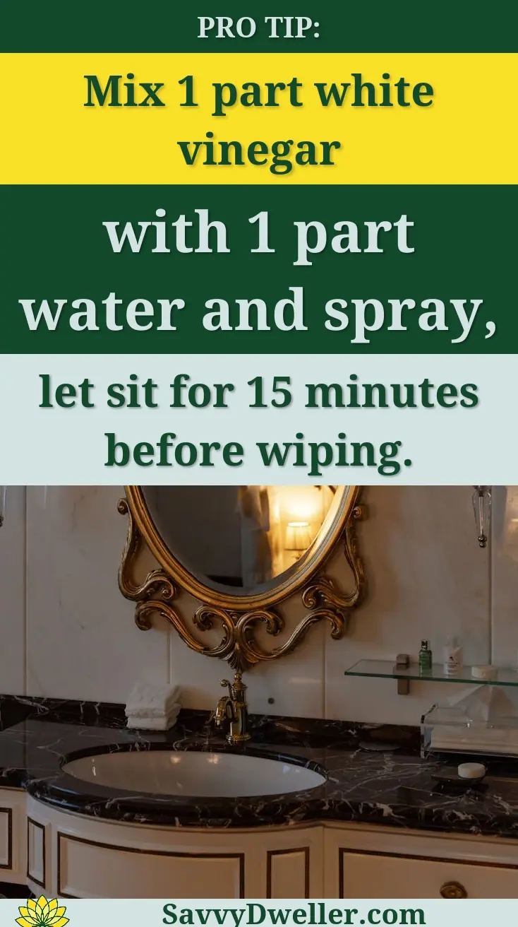 Mix white vinegar and water to remove hard water stains from a stainless steel sink.