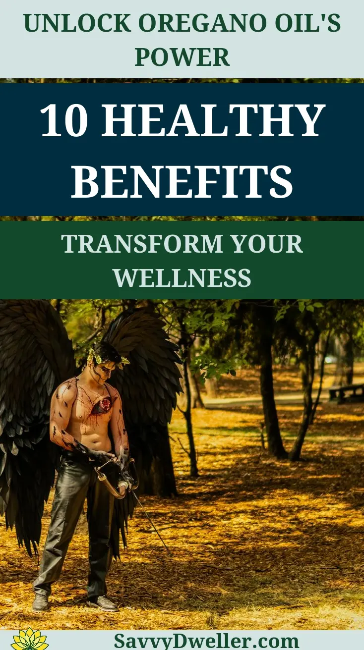 Person showcasing the health benefits of oregano oil in a natural setting