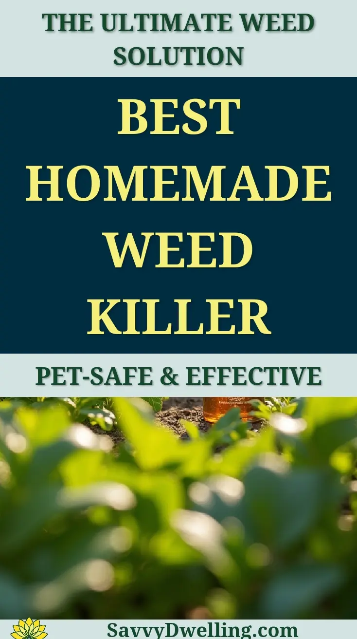 Pet-safe and non-toxic homemade weed killer solution in a garden setting.