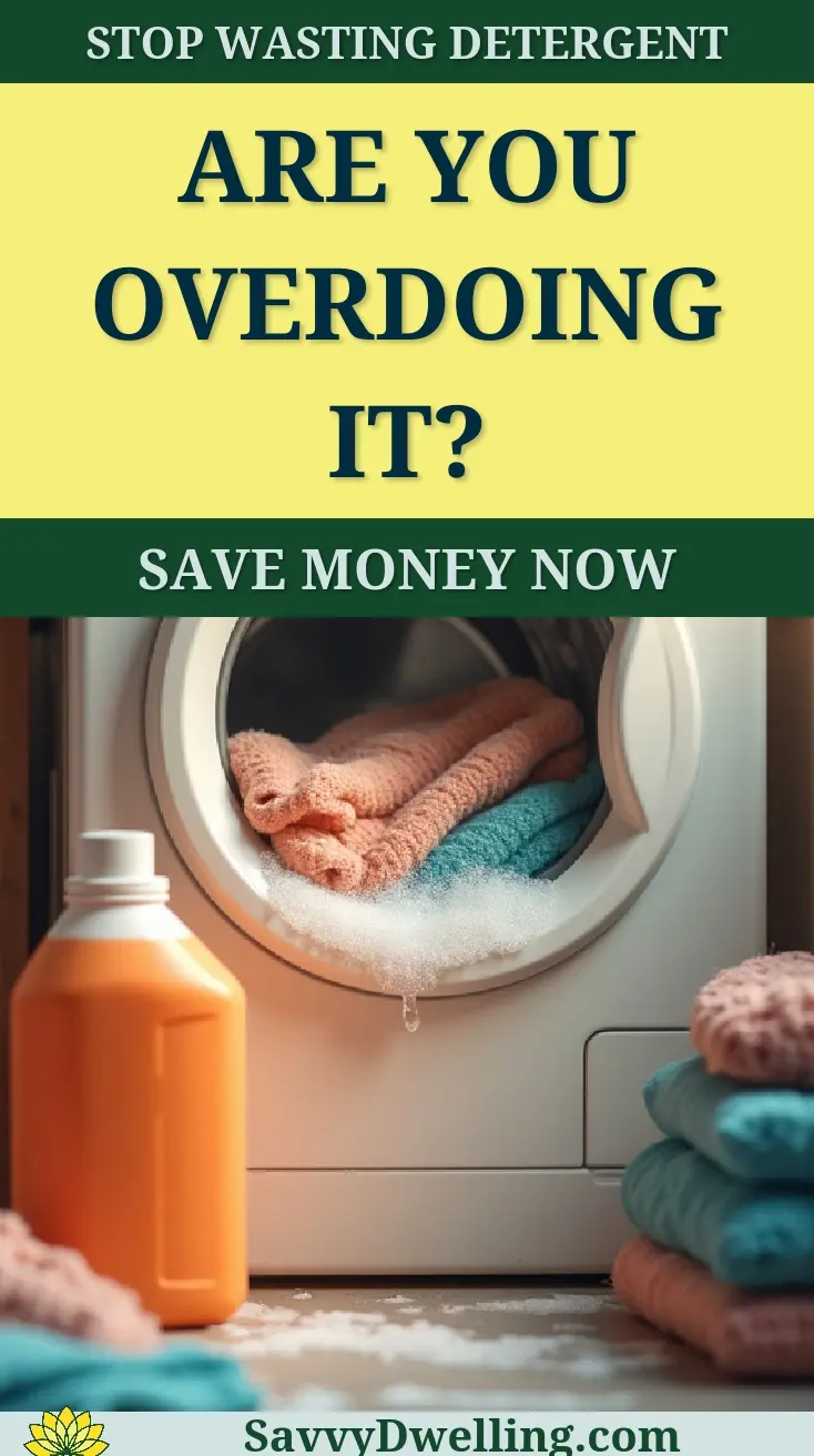 A laundry room with a washing machine, colorful towels, and laundry detergent bottle illustrating signs of using too much laundry detergent.
