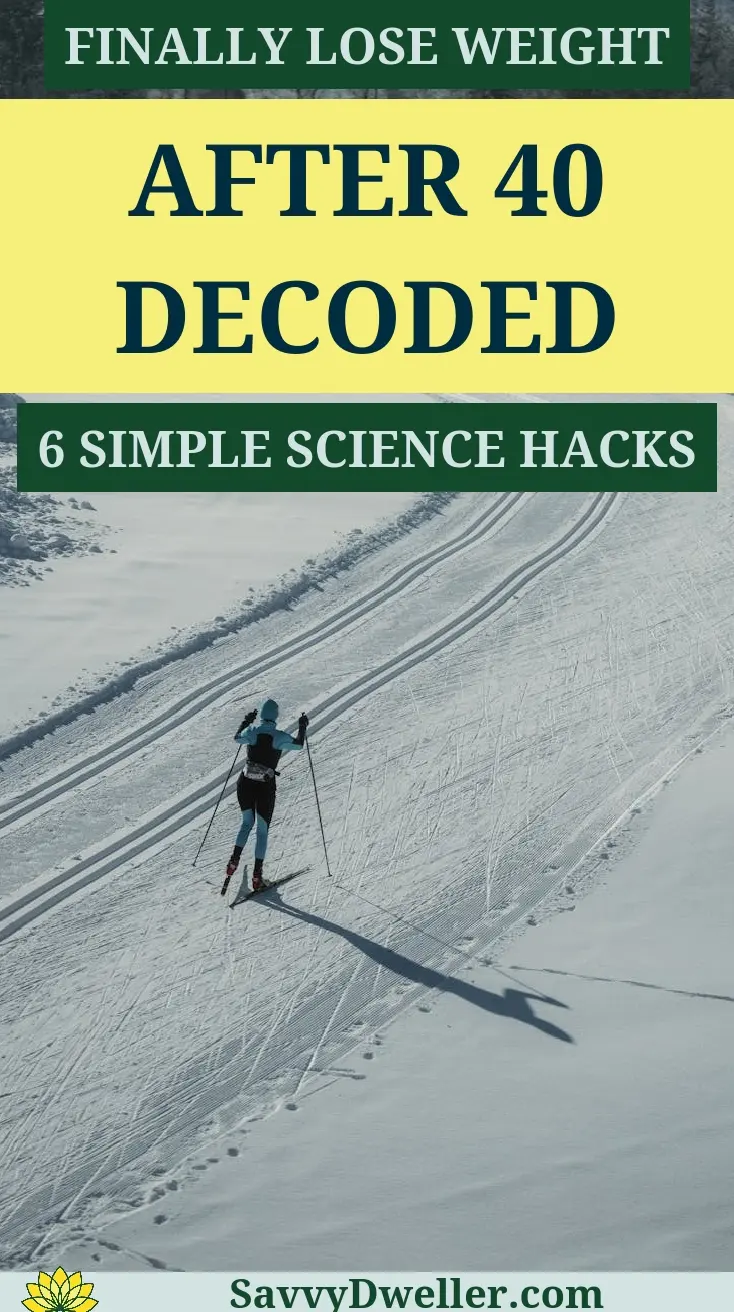 Person skiing in snowy landscape focusing on weight loss after 40 with science-backed hacks