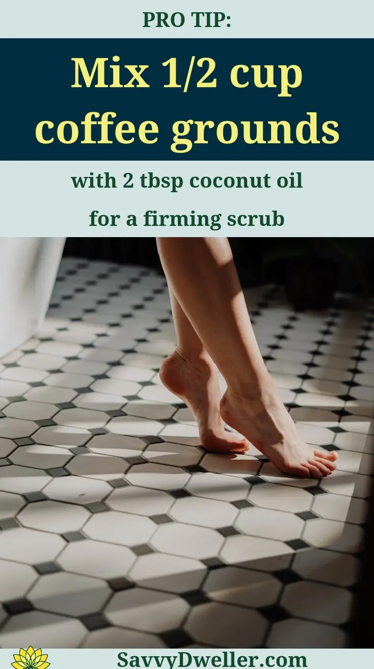 Coconut oil and coffee grounds scrub for reducing cellulite appearance