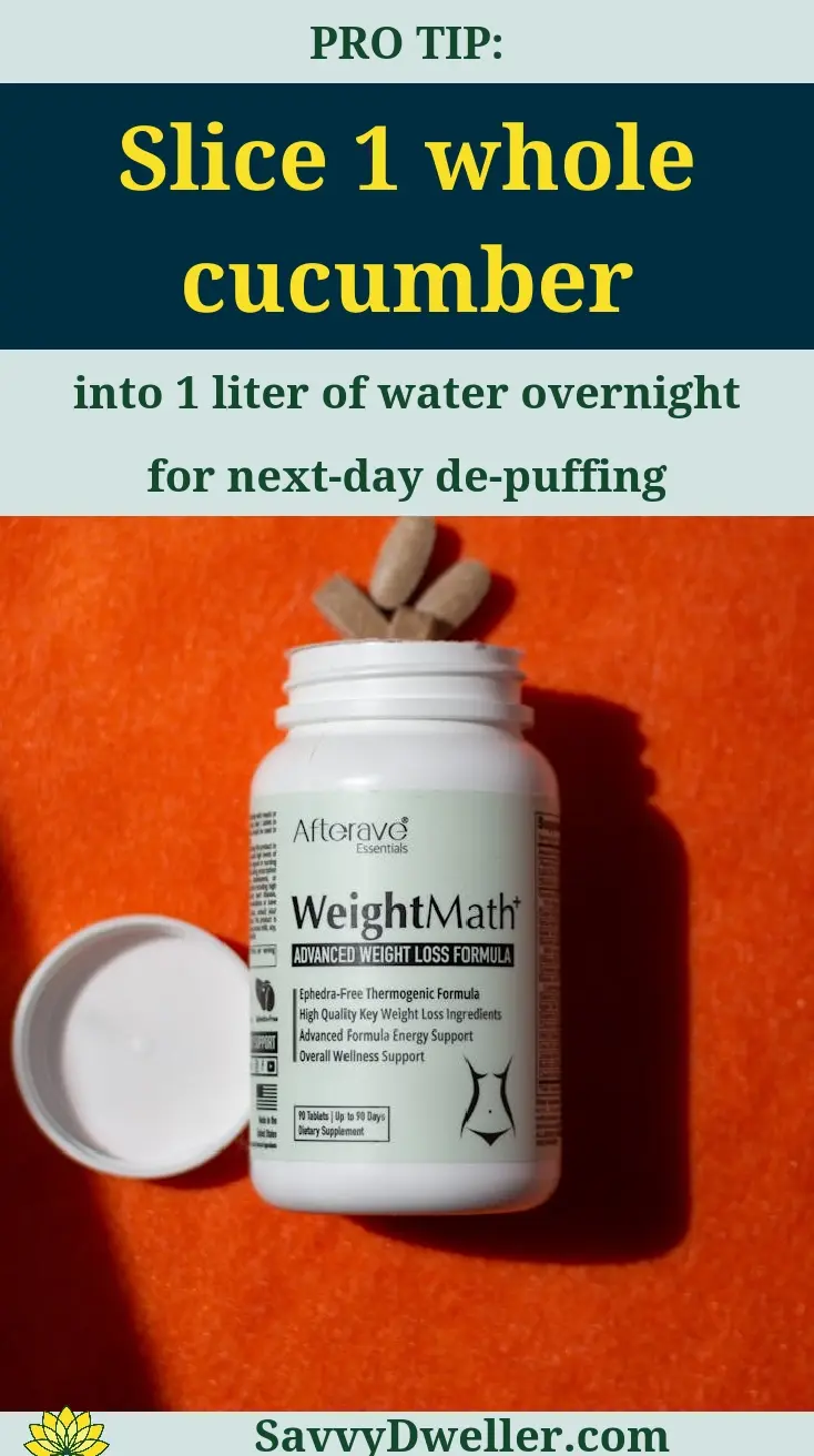 A whole cucumber sliced and placed beside a water bottle for a natural diuretic recipe.