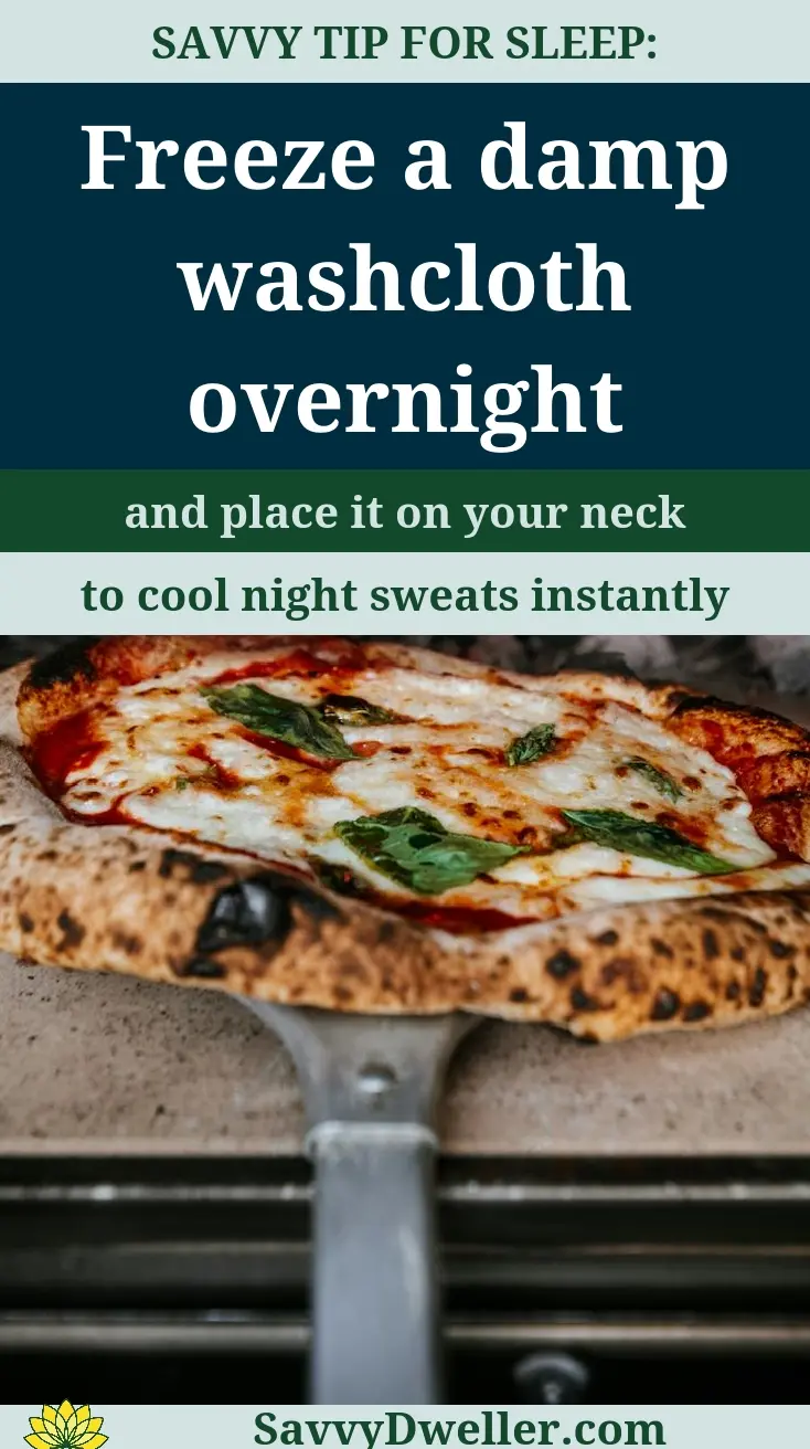 Image of a frozen washcloth and pizza, providing a natural remedy for hot flashes.