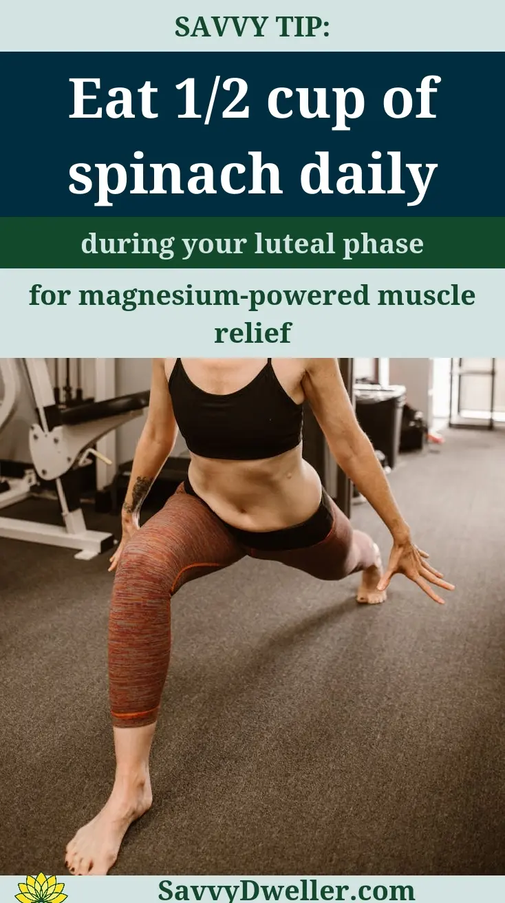 Woman stretching while highlighting the benefits of spinach for menstrual cramps relief.