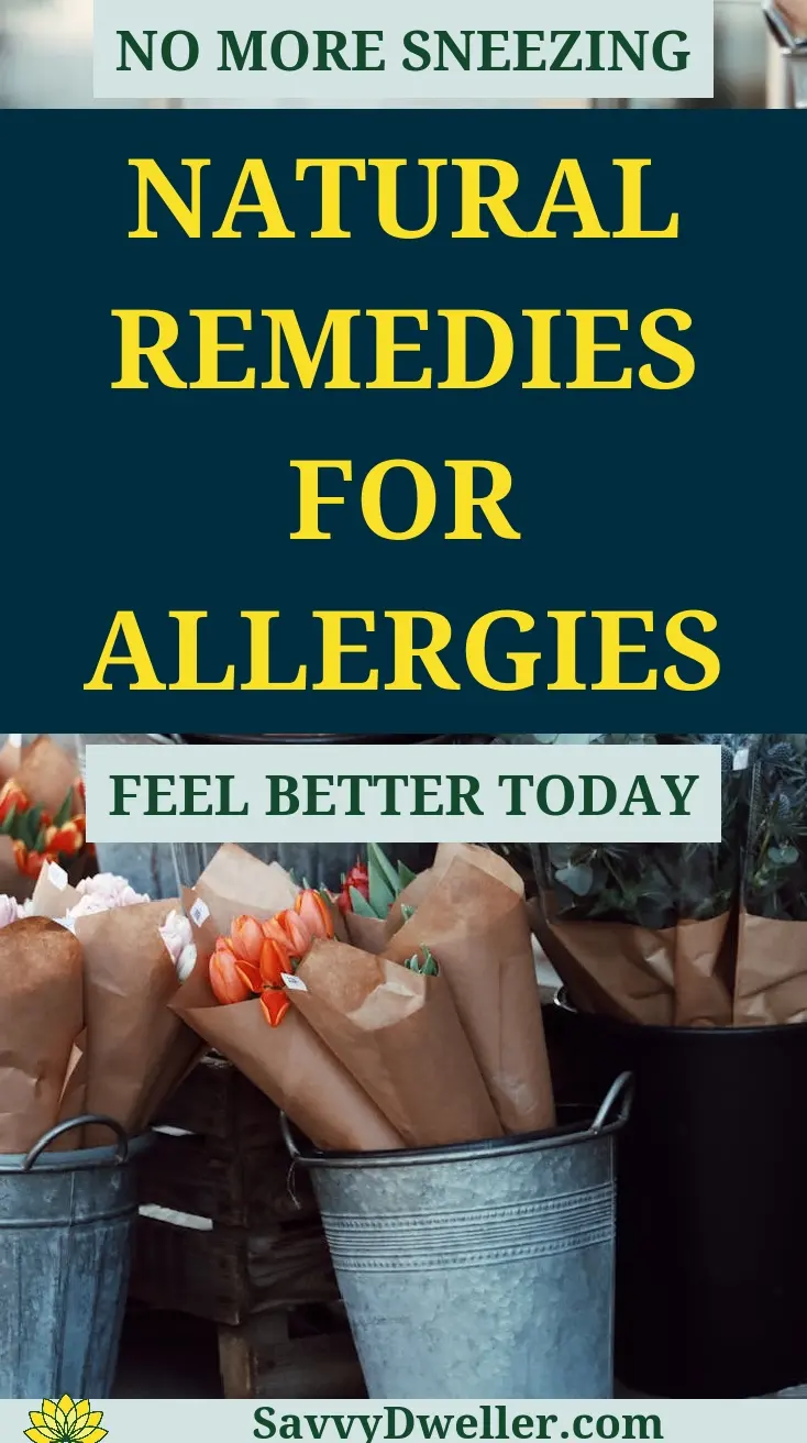 A display of natural remedies for seasonal allergies, featuring flowers and herbal ingredients.