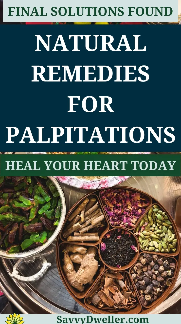 Herbs and spices in a bowl representing natural remedies for heart palpitations.