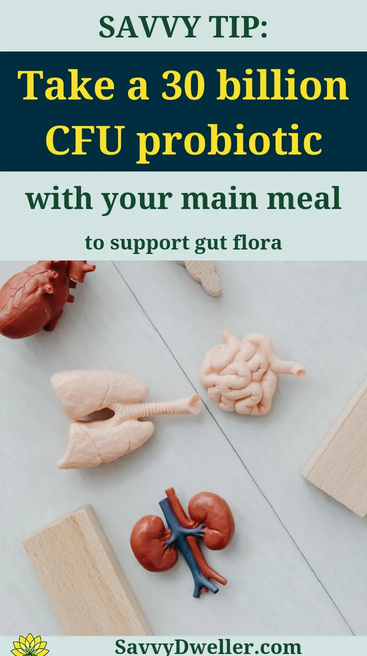 30 billion CFU probiotic on wooden surface for H. Pylori gut health.
