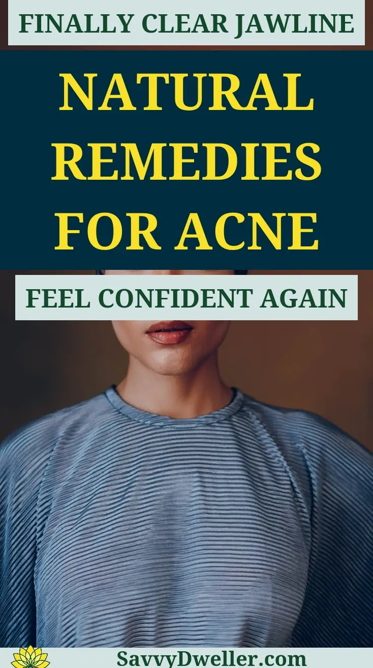 A person demonstrating natural remedies for hormonal acne along the jawline.