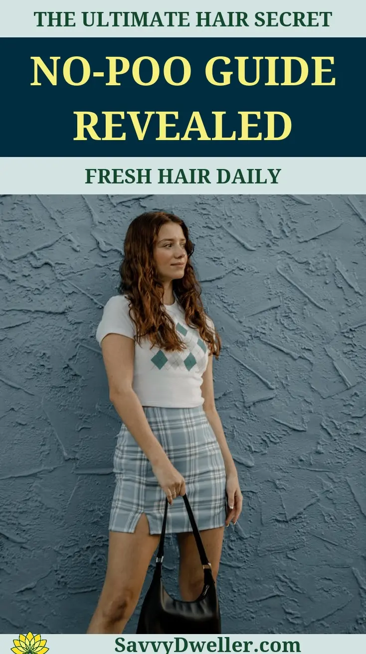 Woman demonstrating no-poo hair care method for healthy hair