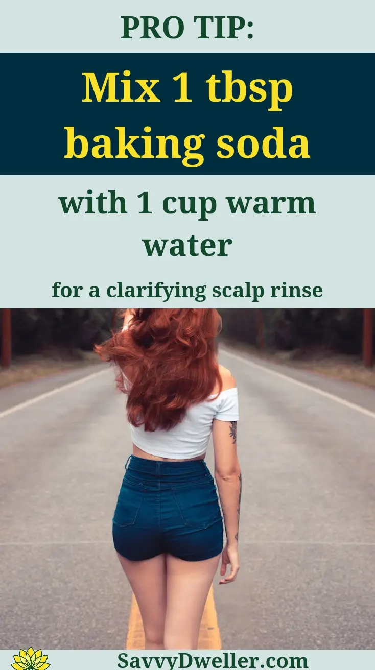 Woman walking on a road, illustrating a no-poo method for hair washing with baking soda.