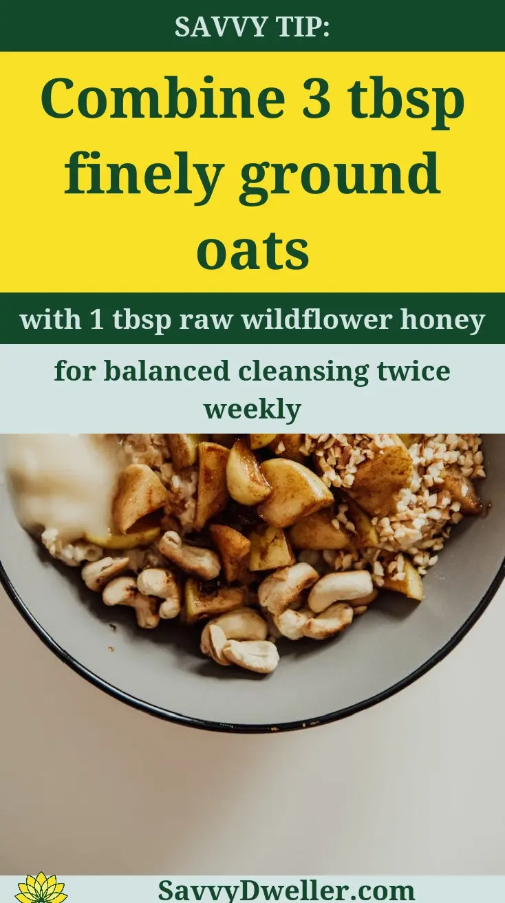 Ingredients for a soothing oatmeal and honey scrub for sensitive skin, including oats and honey, ideal for gentle cleansing.