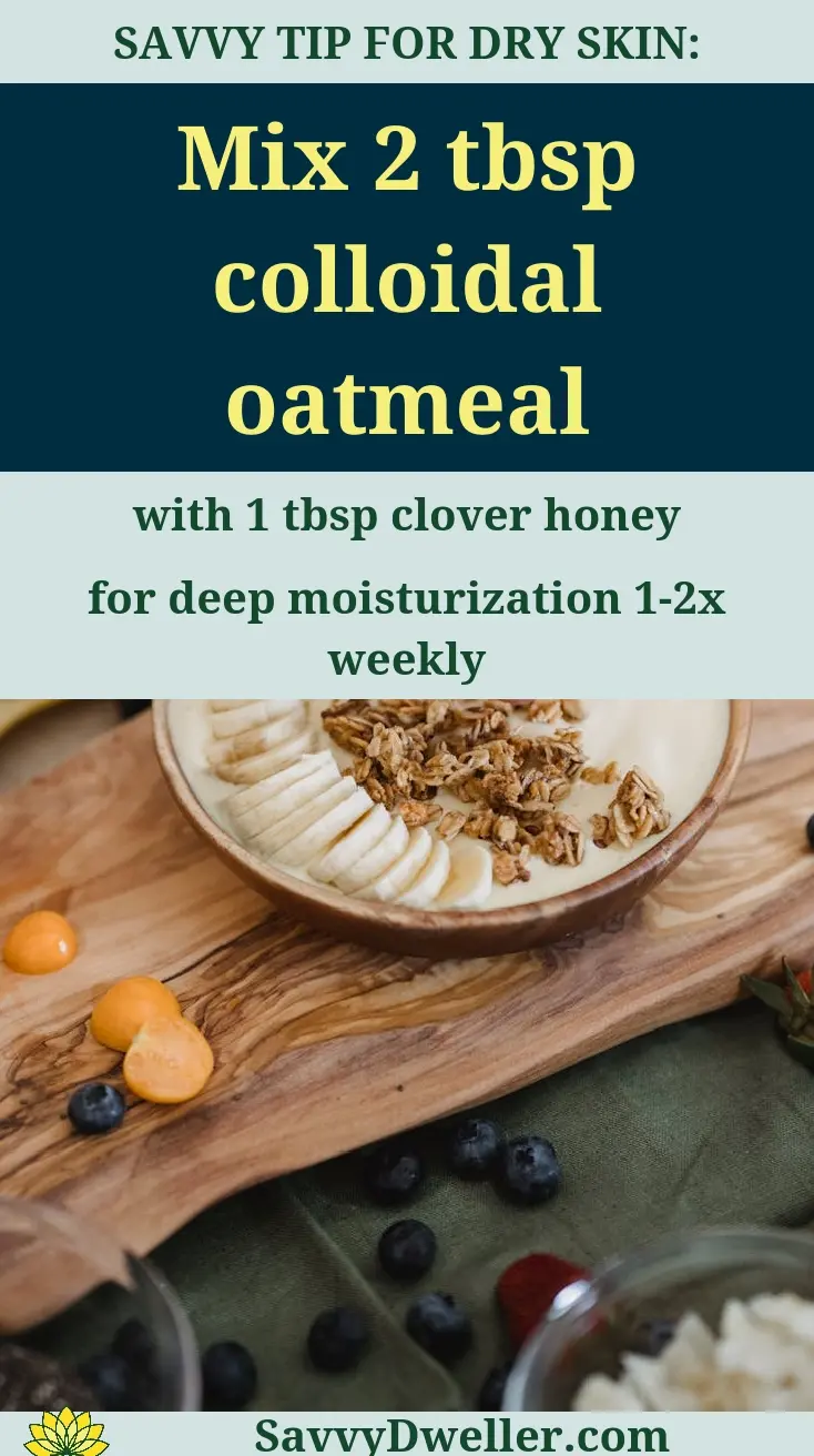 Soothing oatmeal and honey scrub for sensitive skin with ingredients listed for deep moisturization.