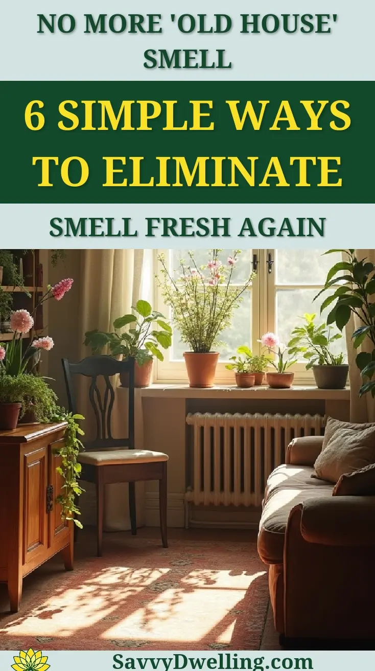 Living room with plants and sunlight, representing ways to eliminate old house smell