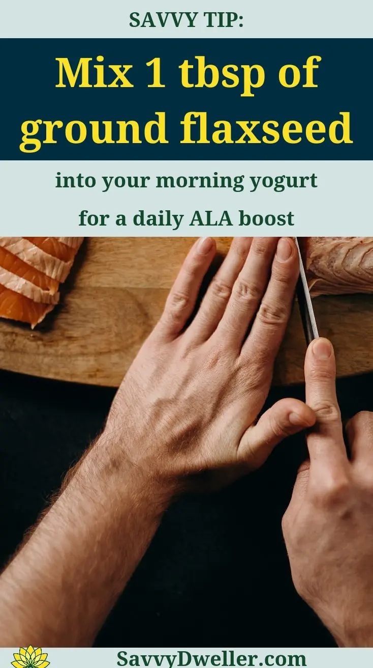 Hand slicing flaxseed for Omega-3-rich yogurt