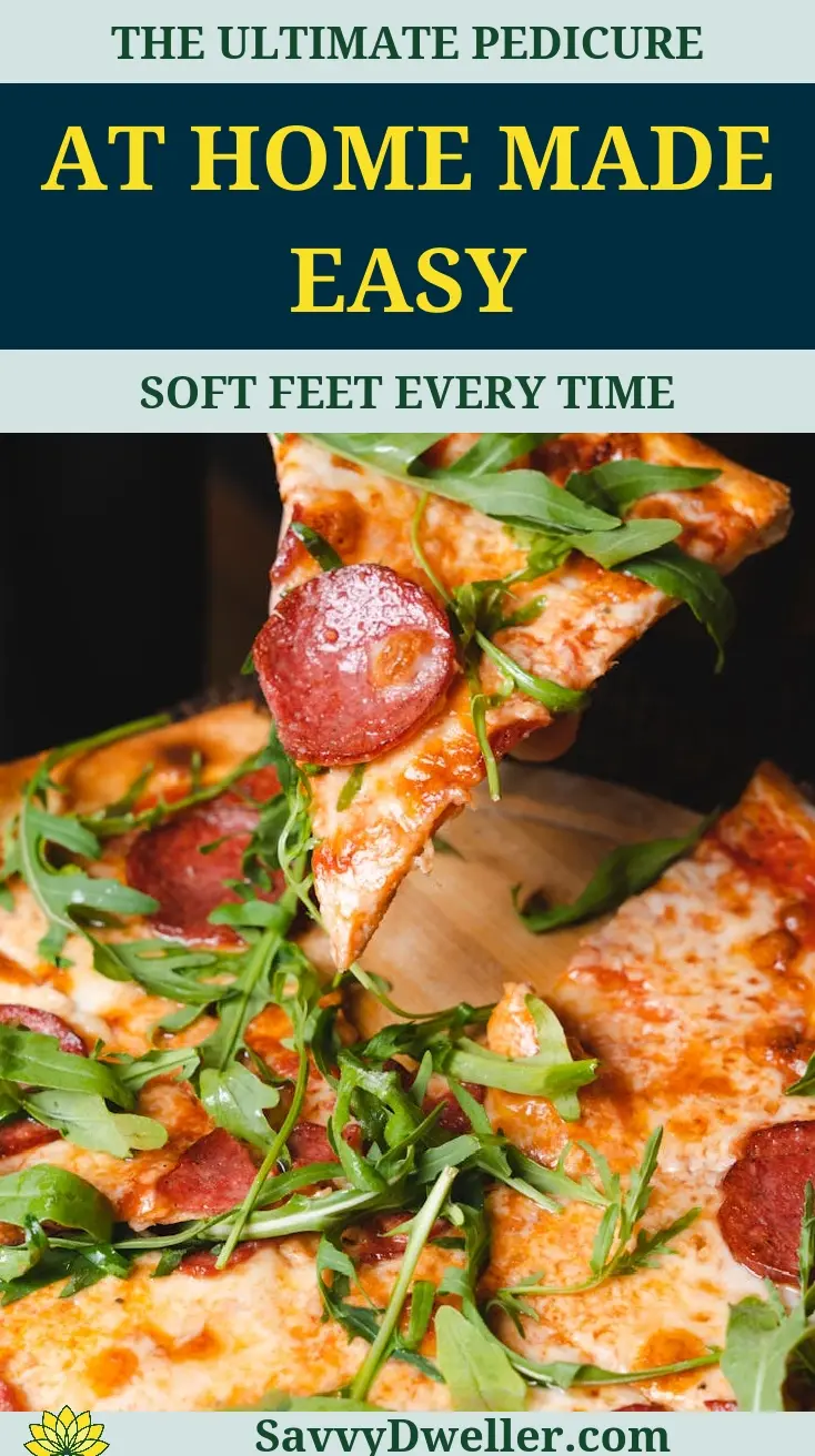 Delicious pizza being enjoyed while giving yourself a pedicure at home