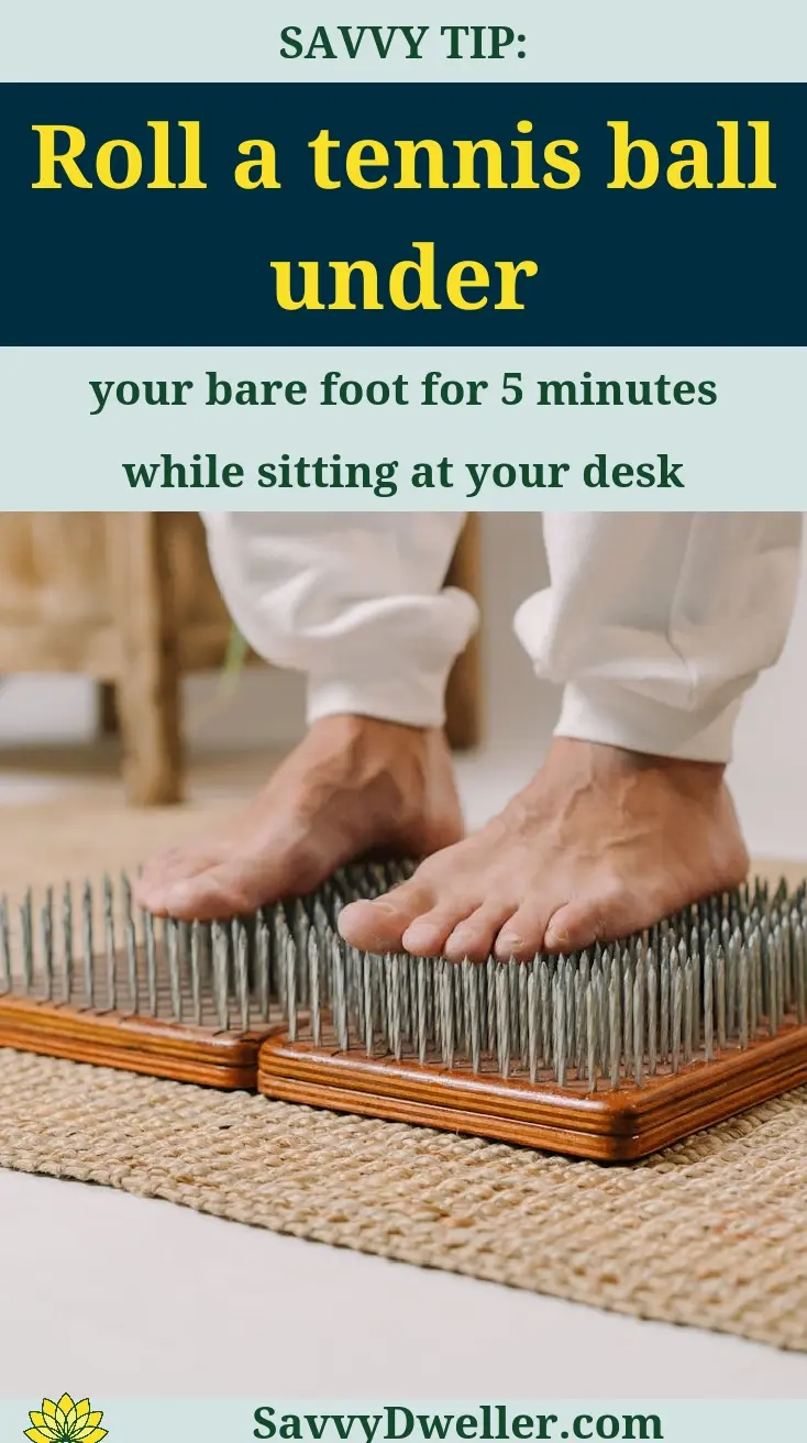 Person rolling a tennis ball underfoot to relieve plantar fasciitis pain