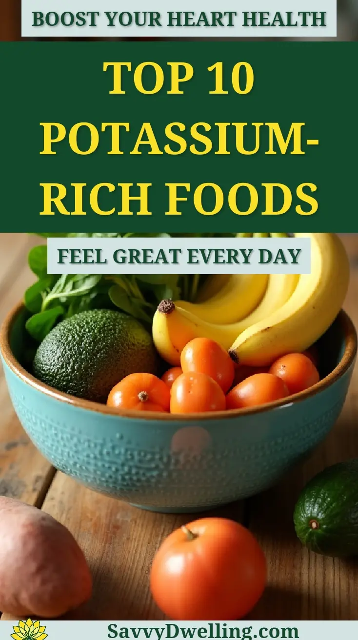 A bowl filled with potassium-rich foods like bananas, tomatoes, and sweet potatoes for heart health.